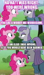 Size: 500x843 | Tagged: safe, derpibooru import, edit, edited screencap, screencap, maud pie, pinkie pie, earth pony, pony, the maud couple, caption, comic, duo, image macro, screencap comic, text