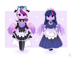 Size: 800x640 | Tagged: safe, artist:ipun, derpibooru import, princess cadance, twilight sparkle, twilight sparkle (alicorn), alicorn, pony, semi-anthro, bow, clothes, dress, duo, female, friendship cafe, gothic lolita, hair bow, maid, mare, sisters-in-law