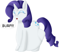 Size: 1570x1390 | Tagged: safe, artist:girlsvoreboys, derpibooru import, rarity, pony, unicorn, belly, burp, female, raripred, simple background, solo, text, transparent background, vore