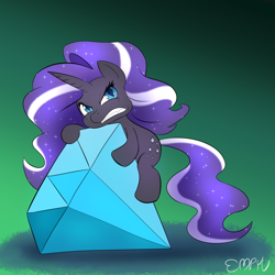 Size: 1000x1000 | Tagged: safe, artist:empyu, derpibooru import, nightmare rarity, unicorn, 30 minute art challenge, angry, diamond, female, filly, long hair, looking at you, mine, solo, younger