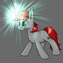 Size: 1024x1024 | Tagged: safe, artist:intfighter, derpibooru import, oc, oc only, pony, unicorn, glowing horn, gray background, horn, simple background, solo, unicorn oc