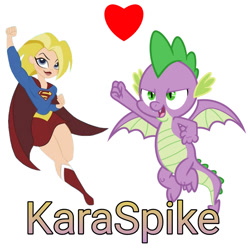 Size: 800x800 | Tagged: safe, derpibooru import, spike, dragon, cape, clothes, dc superhero girls, heart, karaspike, shipping, spikexsupergirl, supergirl, wings