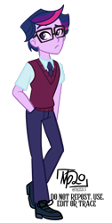 Size: 905x1800 | Tagged: safe, artist:tassji-s, derpibooru import, dusk shine, sci-dusk, sci-twi, twilight sparkle, equestria girls, clothes, crystal prep academy uniform, equestria guys, male, rule 63, school uniform, simple background, solo, transparent background