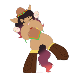 Size: 3000x3000 | Tagged: safe, artist:xcinnamon-twistx, derpibooru import, oc, oc only, oc:pancita, earth pony, pony, clothes, cute, dancing, eyes closed, female, hat, knee highs, maracas, mare, mexican, musical instrument, open mouth, shoes, simple background, socks, solo, sombrero, teeth, transparent background