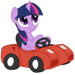 Size: 8000x8000 | Tagged: safe, artist:furseiseki, derpibooru import, edit, twilight sparkle, unicorn twilight, pony, unicorn, /mlp/, 4chan, absurd resolution, car, cute, driving, funny, simple background, smiling, solo, toy car, transparent background, twiabetes