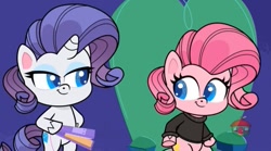 Size: 913x507 | Tagged: safe, derpibooru import, screencap, pinkie pie, rarity, earth pony, pony, unicorn, keynote pie, my little pony: pony life, spoiler:pony life s01e26, alternate hairstyle