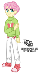 Size: 1000x1800 | Tagged: safe, artist:tassji-s, derpibooru import, butterscotch, fluttershy, equestria girls, clothes, equestria guys, male, rule 63, simple background, solo, sweater, transparent background