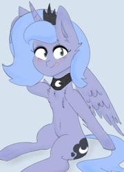 Size: 607x843 | Tagged: safe, artist:c0pter, derpibooru exclusive, derpibooru import, princess luna, alicorn, pony, chest fluff, crown, cute, female, filly, jewelry, lunabetes, regalia, s1 luna, smiling, solo, tongue out, woona, young luna, younger