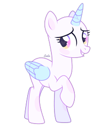 Size: 2200x2800 | Tagged: safe, artist:lazuli, derpibooru import, oc, oc only, alicorn, pony, alicorn oc, bald, base, eyelashes, heart eyes, horn, raised hoof, simple background, smiling, solo, transparent background, wingding eyes, wings