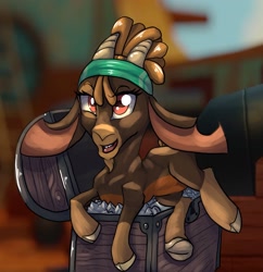 Size: 2325x2400 | Tagged: safe, artist:clex_yoshi, derpibooru import, shanty goat, goat, them's fightin' herds, cloven hooves, community related, female, solo, treasure chest