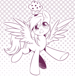 Size: 2820x2840 | Tagged: safe, artist:nekoshiei, derpibooru import, derpy hooves, ditzy doo, pegasus, pony, :p, cute, derpabetes, ear down, female, food, high res, looking at you, mare, monochrome, muffin, solo, tongue out