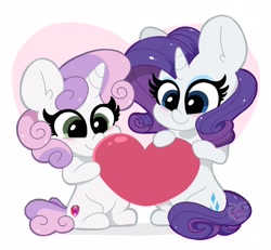 Size: 2048x1890 | Tagged: safe, artist:kittyrosie, derpibooru import, rarity, sweetie belle, pony, unicorn, belle sisters, blushing, cute, duo, female, filly, happy, heart, mare, siblings, sisters, sitting, smiling