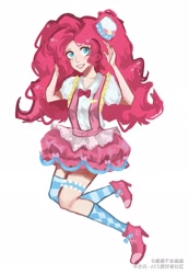 Size: 1810x2617 | Tagged: safe, artist:酱酱不会画画, derpibooru import, pinkie pie, human, female, humanized, looking at you, simple background, solo, white background