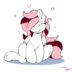 Size: 1500x1500 | Tagged: safe, artist:skoon, derpibooru import, oc, oc only, oc:toricelli, pegasus, pony, amputee, blushing, chest fluff, eyes closed, female, heart, mare, missing limb, scar, simple background, sitting, solo, white background