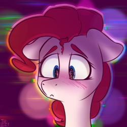 Size: 3000x3000 | Tagged: safe, artist:packy paca, derpibooru import, pinkie pie, earth pony, pony, blushing, bust, solo