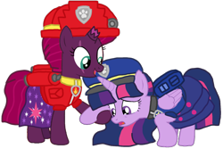 Size: 1440x964 | Tagged: safe, artist:徐詩珮, derpibooru import, fizzlepop berrytwist, tempest shadow, twilight sparkle, twilight sparkle (alicorn), alicorn, pony, unicorn, series:sprglitemplight diary, series:sprglitemplight life jacket days, series:springshadowdrops diary, series:springshadowdrops life jacket days, alternate universe, base used, broken horn, chase (paw patrol), cute, female, horn, lesbian, marshall (paw patrol), paw patrol, shipping, simple background, tempestbetes, tempestlight, transparent background, twiabetes