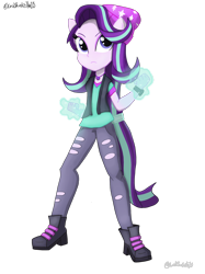 Size: 2048x2732 | Tagged: safe, artist:lordshrekzilla20, derpibooru import, starlight glimmer, equestria girls, spoiler:eqg specials, beanie, clothes, glowing hands, hat, magic, ponied up, pony ears, simple background, solo, transparent background