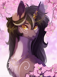 Size: 1476x2000 | Tagged: safe, artist:magicbalance, derpibooru import, oc, oc only, oc:rivibaes, unicorn, bust, female, flower, fluffy, mare, portrait, rcf community, solo