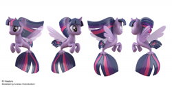 Size: 1710x862 | Tagged: safe, artist:andrew hickinbottom, artist:andyh_3d, derpibooru import, part of a set, twilight sparkle, twilight sparkle (alicorn), alicorn, seapony (g4), 3d, 3ds max, multiple angles, official, seaponified, seapony twilight, simple background, solo, species swap, white background