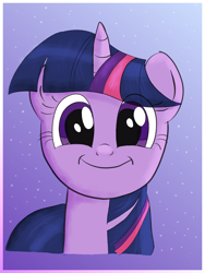 Size: 3456x4608 | Tagged: safe, artist:calinou, derpibooru exclusive, derpibooru import, twilight sparkle, pony, cute, eye clipping through hair, gradient background, krita, looking at you, smiling, smiling at you, sparkles, twiabetes
