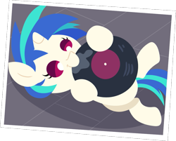 Size: 927x747 | Tagged: safe, artist:yaaaco, derpibooru import, dj pon-3, vinyl scratch, pony, unicorn, baby, baby pony, cute, female, filly, nom, photo, record, solo, vinylbetes