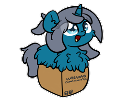 Size: 3250x2688 | Tagged: safe, artist:kimjoman, derpibooru import, part of a set, oc, oc only, oc:blue moon, pony, unicorn, box, female, filly, pony in a box, simple background, solo, transparent background