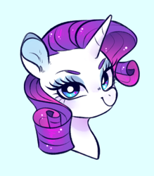 Size: 381x434 | Tagged: safe, artist:moshiitomo, derpibooru import, rarity, pony, unicorn, blue background, bust, portrait, simple background, solo