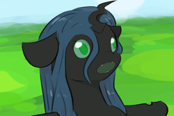 Size: 1283x859 | Tagged: safe, artist:testostepone, derpibooru import, queen chrysalis, changeling, changeling queen, colored sketch, female, filly, filly queen chrysalis, meme, simple background, surprised, younger