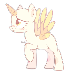 Size: 2092x2248 | Tagged: safe, artist:lazuli, derpibooru import, oc, oc only, alicorn, pony, alicorn oc, bald, eyelashes, horn, looking up, raised hoof, simple background, smiling, solo, transparent background, two toned wings, wings