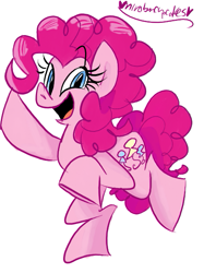 Size: 455x607 | Tagged: safe, artist:mirabuncupcakes15, derpibooru import, pinkie pie, earth pony, pony, bipedal, female, mare, open mouth, raised hoof, raised leg, simple background, solo, white background