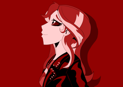 Size: 3541x2508 | Tagged: safe, artist:ironmatt1995, derpibooru import, sunset shimmer, human, equestria girls, black sclera, digital art, hopeful, humanized, looking up, red, sad, solo