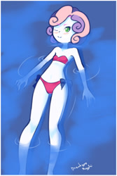 Size: 720x1080 | Tagged: safe, artist:drantyno, sweetie belle, equestria girls, bikini, looking at you, solo, swimming, swimsuit, water, wink