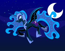 Size: 3000x2364 | Tagged: safe, artist:samoht-lion, derpibooru import, nightmare moon, alicorn, flying, moon, open mouth