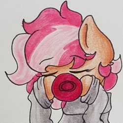 Size: 1080x1080 | Tagged: safe, artist:galaxy.in.mind, derpibooru import, oc, oc only, earth pony, pony, bust, chocolate, clothes, earth pony oc, eyelashes, eyes closed, female, food, hoof hold, hot chocolate, mug, solo, traditional art