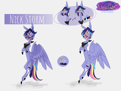 Size: 2833x2116 | Tagged: safe, artist:iheyyasyfox, derpibooru import, oc, oc:nick storm, pegasus, pony, bandana, crossed hooves, male, offspring, parent:rainbow dash, parent:soarin', parents:soarindash, reference sheet, stallion