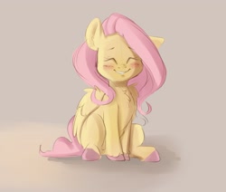 Size: 2907x2465 | Tagged: safe, artist:miokomata, derpibooru import, fluttershy, pegasus, pony, blushing, chest fluff, cute, eyes closed, female, freckleshy, high res, mare, shyabetes, sitting, smiling, solo, unshorn fetlocks