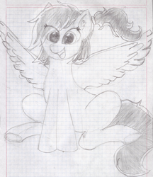 Size: 1508x1744 | Tagged: safe, artist:abeck (flshbck), artist:agh5eventh, derpibooru import, oc, oc only, oc:dash night, pegasus, pony, female, graph paper, mane, mare, pegasus oc, scanned, sister, sitting, sketch, solo, tail, traditional art, wings