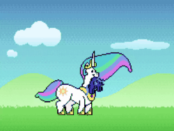 Size: 800x600 | Tagged: safe, artist:2snacks, derpibooru import, edit, princess celestia, princess luna, alicorn, pony, adorawat, animated, cute, female, filly, gif, impossibly long neck, majestic as fuck, neck, palindrome get, pixel art, princess necklestia, reversed, royal sisters, scruff, sisters, wat, woona, younger