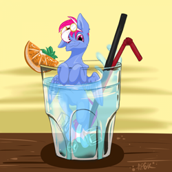 Size: 1920x1920 | Tagged: safe, artist:miscellanea_apgk, derpibooru import, oc, oc only, oc:steam loco, pegasus, pony, cocktail, commission, cute, food, goggles, male, orange, pegasus oc, ponies in food, simple background, solo, spread wings, straw, wings, ych result