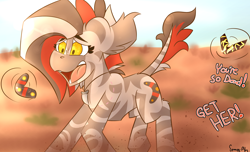 Size: 2800x1700 | Tagged: safe, artist:spoopy-abby, derpibooru import, oc, oc:buma rang, zebra, boomerang