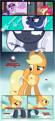 Size: 1919x4225 | Tagged: safe, artist:estories, derpibooru import, apple bloom, applejack, twilight sparkle, twilight sparkle (alicorn), oc, oc:holly, oc:silverlay, alicorn, earth pony, pony, unicorn, comic:a(pple)ffection, comic, dialogue, shipping, show accurate, vector