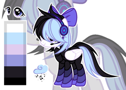 Size: 1578x1131 | Tagged: safe, artist:picasu, derpibooru import, oc, oc only, oc:dazzling drizzle, pegasus, pony, armor, bow, cyber-questria, female, hair bow, headphones, headset, mare, reference sheet, solo, spy, zoom layer