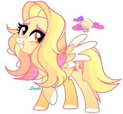 Size: 2356x2194 | Tagged: safe, alternate version, artist:picasu, derpibooru import, oc, oc only, oc:soaring sunlight, pegasus, pony, coat markings, cyber-questria, female, freckles, grin, mare, multicolored hair, raised hoof, simple background, smiling, solo, spy, transparent background