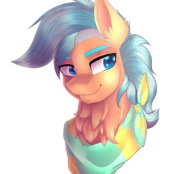 Size: 1080x1080 | Tagged: safe, artist:pearl123_art, derpibooru import, oc, oc only, earth pony, pony, bust, chest fluff, ear fluff, earth pony oc, neckerchief, simple background, smiling, solo, white background