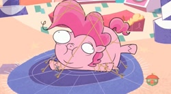 Size: 1667x923 | Tagged: safe, derpibooru import, screencap, pinkie pie, earth pony, pony, i cookie, my little pony: pony life, spoiler:pony life s01e25, bondage, derp, double chin, inflation, majestic as fuck, solo, unsexy bondage