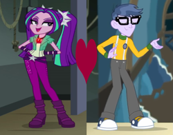 Size: 895x703 | Tagged: safe, derpibooru import, edit, edited screencap, screencap, aria blaze, microchips, all the world's off stage: micro chips, better together, equestria girls, rainbow rocks, ariachips, converse, female, heart, male, shipping, shipping domino, shoes, straight