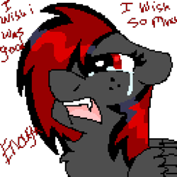 Size: 1024x1024 | Tagged: safe, artist:dicemarensfw, derpibooru import, oc, oc:dicemare, pegasus, pony, bad, crying, depressed, dialogue, digital, digital art, eyelashes, fangs, female, folded wings, freckles, long hair, long mane, mare, open mouth, pegasus oc, photo, pixel art, sad, sadness, shading, simple background, solo, teeth, text, transparent background, vent art, venting, wings