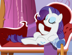 Size: 1082x826 | Tagged: safe, derpibooru import, screencap, rarity, pony, unicorn, ppov, cropped, eyes closed, fainting couch, reclining, solo