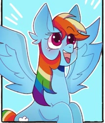 Size: 1039x1215 | Tagged: safe, alternate version, artist:tixsia, derpibooru import, rainbow dash, pegasus, pony, bust, cute, female, looking up, mare, open mouth, smiling, solo, spread wings, wings