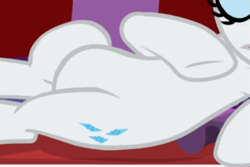 Size: 505x338 | Tagged: safe, derpibooru import, screencap, rarity, pony, unicorn, ppov, belly, cropped, hoof on chest, pictures of bellies, reclining, solo